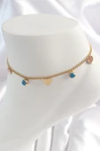 316L Çelik Gold Renk Zincir Model Kalp Figür Nazar Boncuk Detay Kadın HalHal - TJ-HH1528 - 1