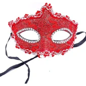 Kırmızı Renk Gözler Kristal Taşlı Dantelli Parti Maskesi thumbnail 3