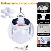 Şarjlı Kamp Lambası Güneş Enerjili Katlanır Kamp El Feneri Lamba Işıldak Gece Lamba LED Beyaz Işık - 2