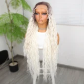 Rus Kumralı Beyaz Platin Ombreli Fiber Sentetik Tül Peruk thumbnail 4