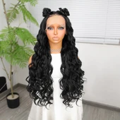 Siyah Fiber Sentetik Yoğun Dalgalı Tül Peruk thumbnail 2