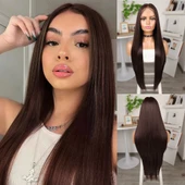 Kahverengi Ekstra Uzun Fiber Sentetik Düz Tül Peruk thumbnail 1