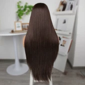 Kumral Ekstra Uzun Fiber Sentetik Düz Tül Peruk thumbnail 5