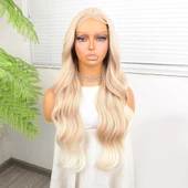 Açık Rus Kumralı Beyaz Platin Ombre Fiber Sentetik Tül Peruk thumbnail 2