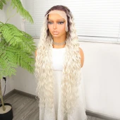 Açık Kumral Platin Ombreli Fiber Sentetik Tül Peruk thumbnail 4