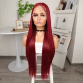 Kızıl Ekstra Uzun Fiber Sentetik Düz Tül Peruk thumbnail 4