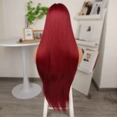 Kızıl Ekstra Uzun Fiber Sentetik Düz Tül Peruk thumbnail 5