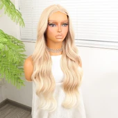 Açık Rus Kumralı Beyaz Platin Ombre Fiber Sentetik Tül Peruk thumbnail 3