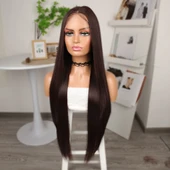Kahverengi Ekstra Uzun Fiber Sentetik Düz Tül Peruk thumbnail 4
