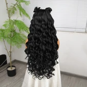 Siyah Fiber Sentetik Yoğun Dalgalı Tül Peruk thumbnail 5