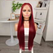 Kızıl Ekstra Uzun Fiber Sentetik Düz Tül Peruk thumbnail 2