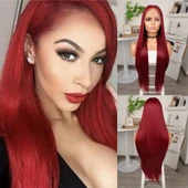 Kızıl Ekstra Uzun Fiber Sentetik Düz Tül Peruk thumbnail 1
