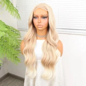 Açık Rus Kumralı Beyaz Platin Ombre Fiber Sentetik Tül Peruk thumbnail 4