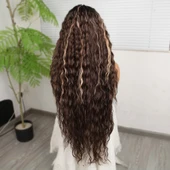 Kahverengi Balköpüğü Işıltılı Fiber Sentetik Tül Peruk thumbnail 5