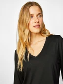 Faik Sönmez Oversize V Yaka 3/4 Kol Kadın Tişört - Rahat ve Şık thumbnail 12