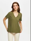 Faik Sönmez Oversize V Yaka Kısa Kol Kadın T-Shirt - Günlük Stil thumbnail 2