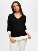 Faik Sönmez Minimalist V Yaka 3/4 Kol Kadın T-Shirt - Günlük & İş - 1