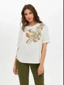 Faik Sönmez Kadın Çiçek Baskı Detaylı Yuvarlak Yaka Kısa Kol T-Shirt - 2