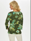 Faik Sönmez Kadın Çiçek Desenli 3/4 Kol Regular Fit T-Shirt - 4