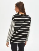 Faik Sönmez Minimalist Çizgili Oversize Uzun Kol Tişört - Günlük Şıklık - 4