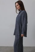 Çizgili Cep Detaylı Oversize Takım - Lacivert - 4