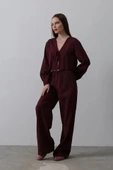 Önü Bağlamalı Crop Takım - Bordo - 4