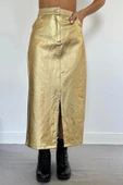 Altın Varaklı Gabardin Yırtmaçlı Etek - 1