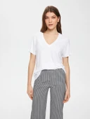 Faik Sönmez Minimalist Oversize V Yaka Kadın T-Shirt - Kısa Kol thumbnail 5