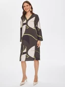 Faik Sönmez Minimalist V Yaka Uzun Kol Midi Elbise - 3