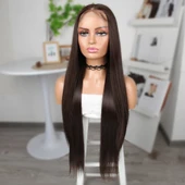 Kumral Ekstra Uzun Fiber Sentetik Düz Tül Peruk thumbnail 4