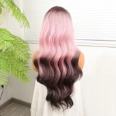 Siyah Pembe Ombre Fiber Sentetik Tül Peruk thumbnail 5