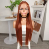 Koyu Bakır Ekstra Uzun Fiber Sentetik Düz Tül Peruk thumbnail 2