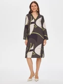 Faik Sönmez Minimalist V Yaka Uzun Kol Midi Elbise - 1