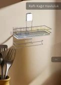 Yapışkanlı Raflı Kağıt Havluluk Paslanmaz Peçetelik Çelik Banyo Havluluk Düzenleyici Gri - 1