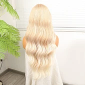 Açık Rus Kumralı Beyaz Platin Ombre Fiber Sentetik Tül Peruk thumbnail 5