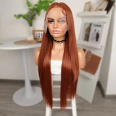 Koyu Bakır Ekstra Uzun Fiber Sentetik Düz Tül Peruk thumbnail 4