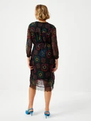 Faik Sönmez Midi Boy Çiçekli Şifon Elbise - V Yaka - 3/4 Kol - Dantel Detay thumbnail 6