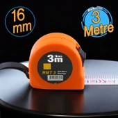 Şerit Metal Bükülebilir Metre 3 m x 16 mm Turuncu Renk Düğmeli Ölçüm Ölçme Plastik Kasalı thumbnail 1