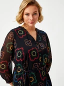 Faik Sönmez Midi Boy Çiçekli Şifon Elbise - V Yaka - 3/4 Kol - Dantel Detay thumbnail 9