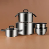 Karaca Aşiyan Katlanabilir Kulplu 10 Parça Çelik Tencere Seti thumbnail 1