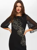 Faik Sönmez Şifon Detaylı Maxi Elbise - 3/4 Kol, Yuvarlak Yaka - Özel Gün - 7