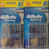 Gillette Sensor3 Erkek Tıraş Bıçakları, 8+8 Yedek Tıraş Bıçağı Gillette Sensor3 Erkek Tıraş Bıçakl - 1