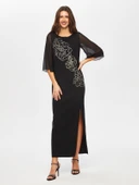 Faik Sönmez Şifon Detaylı Maxi Elbise - 3/4 Kol, Yuvarlak Yaka - Özel Gün - 1