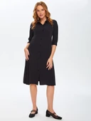 Faik Sönmez Minimalist Midi Pileli Gömlek Yaka Elbise - 2