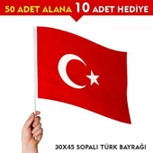 Sopalı Türk Bayrağı 30x45 cm Alpaka Kumaş (50+10adet) - 1
