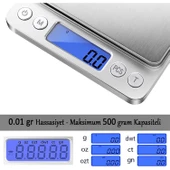 Metal Dijital Hassas Terazi LCD Ekran Pilli 0.01 gr Hassasiyet 500 gram Tartım Mutfak Tartısı Ölçüm - 3