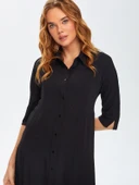 Faik Sönmez Minimalist Midi Pileli Gömlek Yaka Elbise - 8