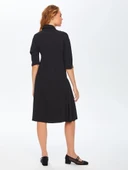 Faik Sönmez Minimalist Midi Pileli Gömlek Yaka Elbise - 6