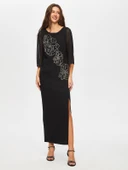 Faik Sönmez Şifon Detaylı Maxi Elbise - 3/4 Kol, Yuvarlak Yaka - Özel Gün - 4