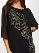 Faik Sönmez Şifon Detaylı Maxi Elbise - 3/4 Kol, Yuvarlak Yaka - Özel Gün - 9